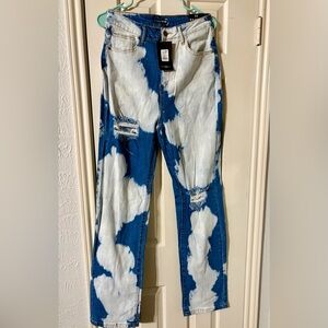 Blue and White Tie-Dye Distressed Jeans